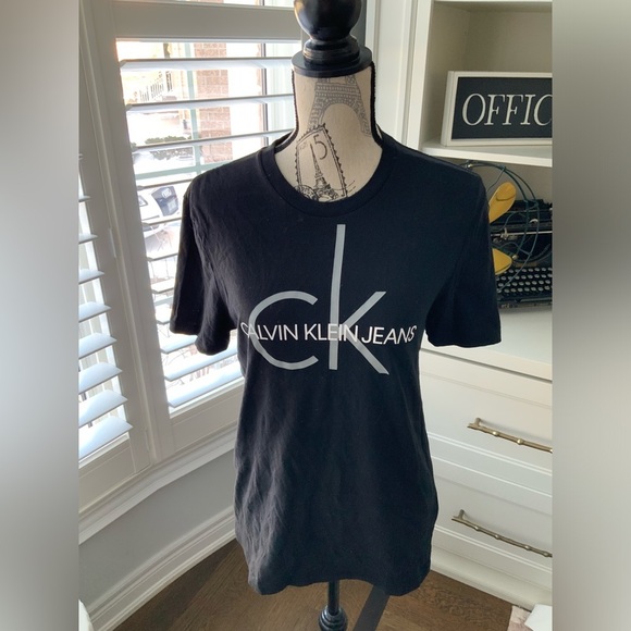 CALVIN KLIEN Black Cotton Monogram Logo Soft T-Shirt Crewneck Women’s Size Small - Picture 2 of 10